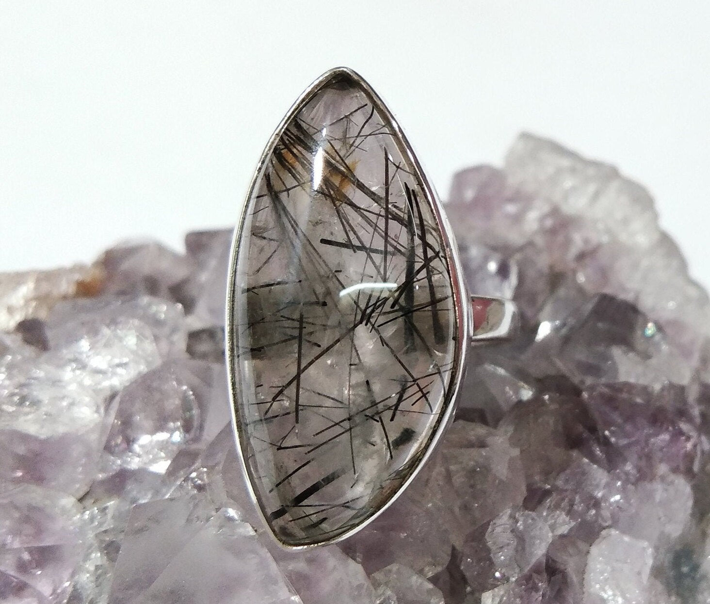 Natural Black Rutile Quartz Stone Ring, 925 Solid Starling Silver Ring, Black Rutile Ring, Handmade Silver Ring, Gift Wedding Jewelry Rings